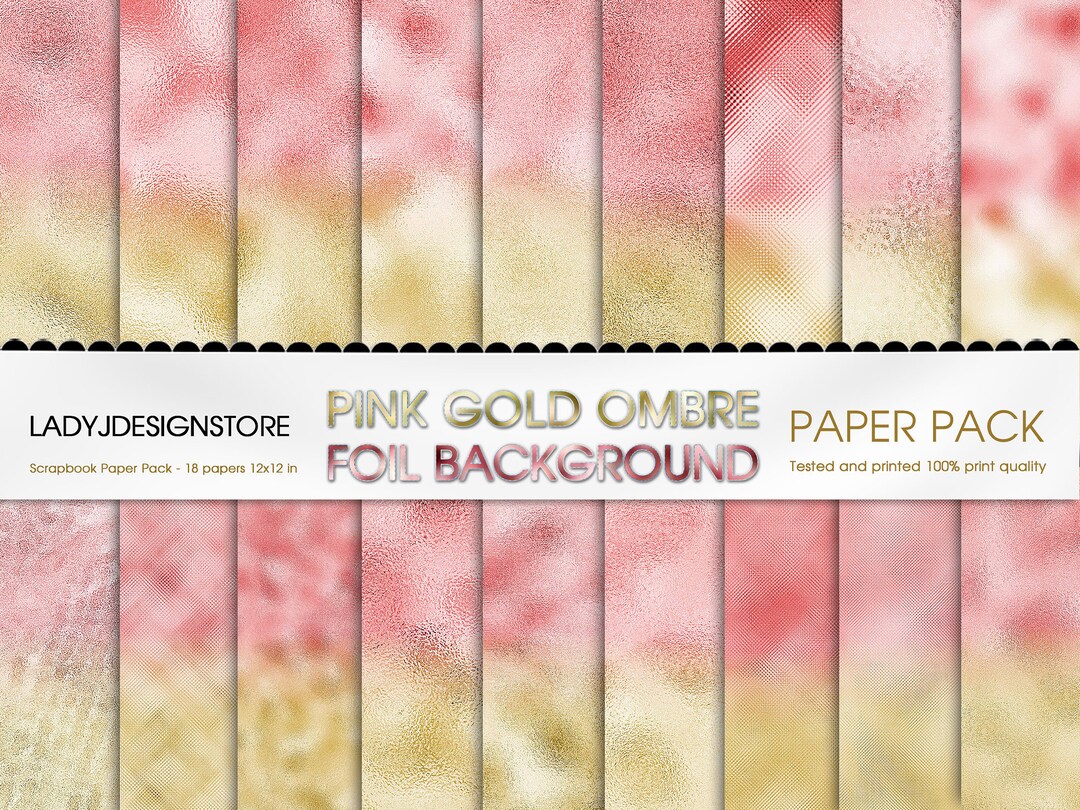 Pink and Gold Ombre Foil Background Digital Paper, Ombre Pink and Gold