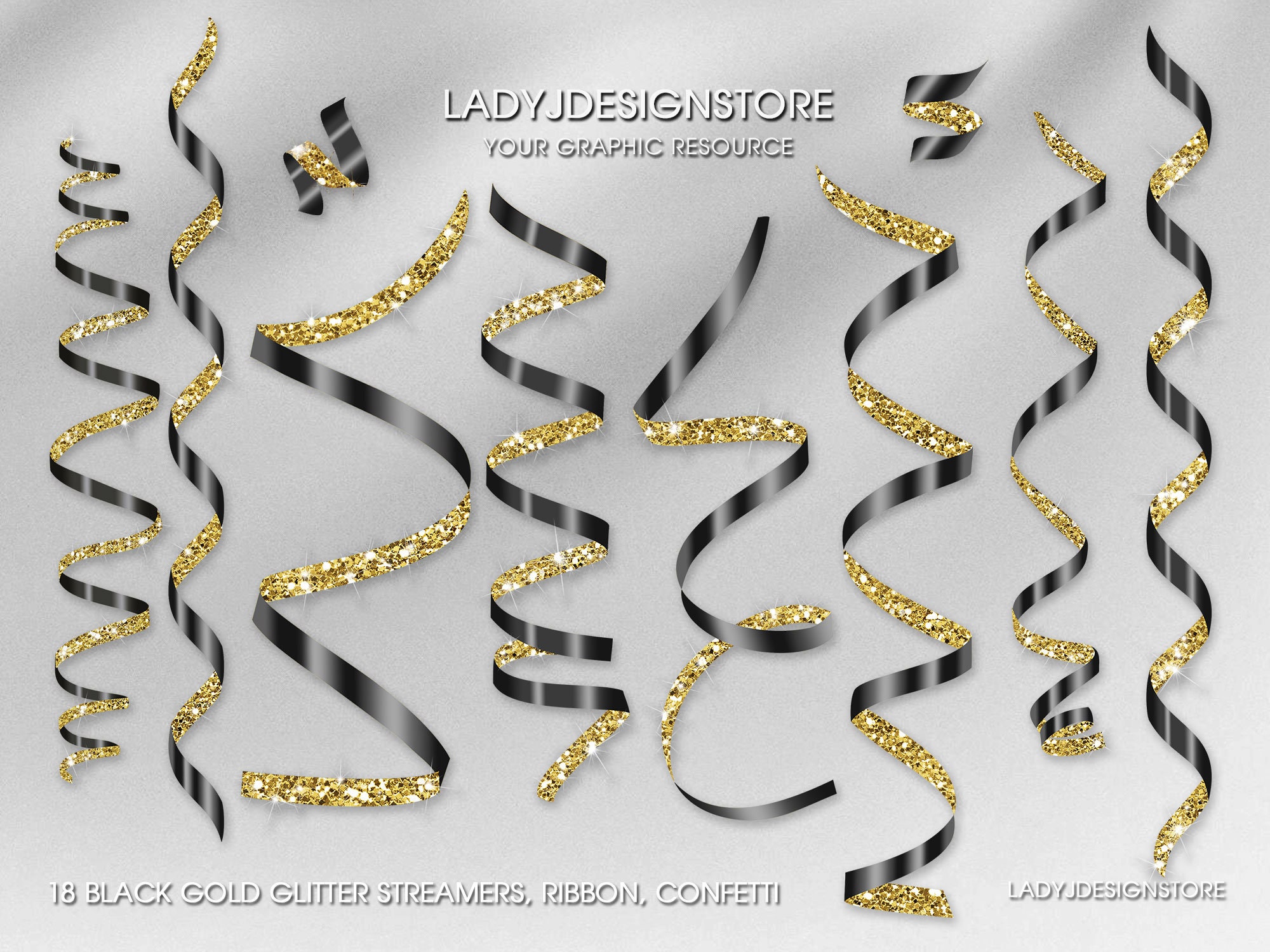 Gold Glitter Ribbon Streamers Confetti Clipart