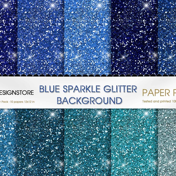 Blue Sparkle Large Chunky Glitter Digital Papers, Glitter printable scrapbooking texture, blue, light blue, royal blue, glam sparkle glitter