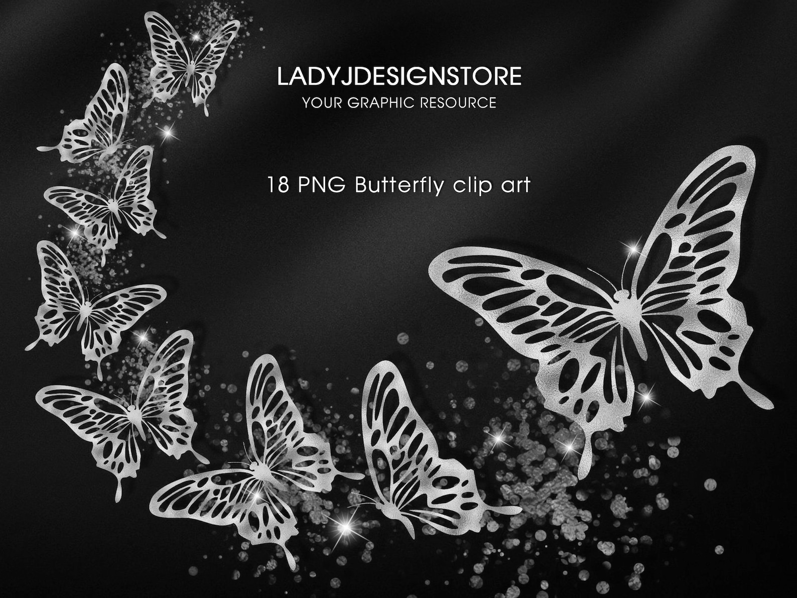 Silver Foil Butterfly Clipart 18 Silver Glitter Butterfly Etsy