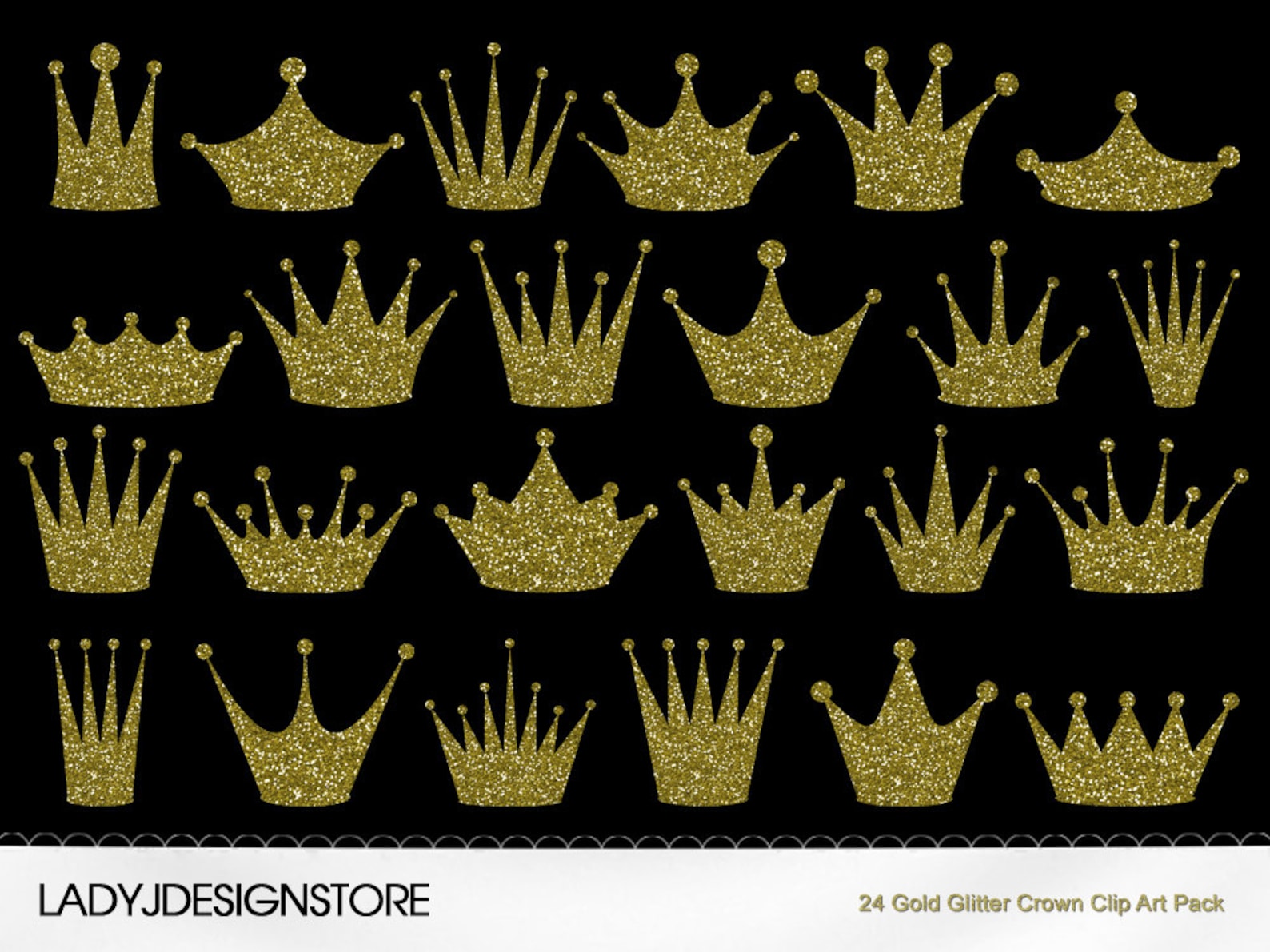 Gold Glitter Crown Clip Art Pack 24 Digital Clip Art Crowns Etsy