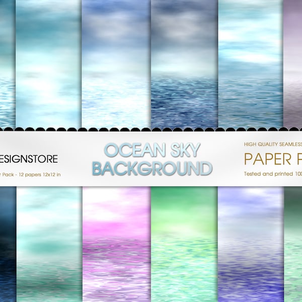 Ocean Sky Background, seascape background, sea backdrop, blue, pink, green, violet, dark blue, seamless background paper pack