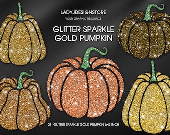 Glitter Sparkle Pumpkin Clip Art, Gold Pumpkins clipart, halloween pumpkins, autumn pumpkin png clipart, Thanksgiving, Halloween decorations
