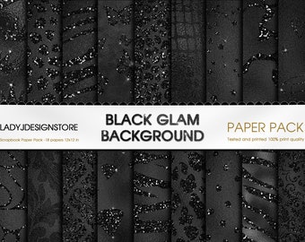 Luxury Glam Black Digital Paper, seamless tiger cheetah zebra butterfly black sparkle diamonds gold glitter black glam printable backgrounds