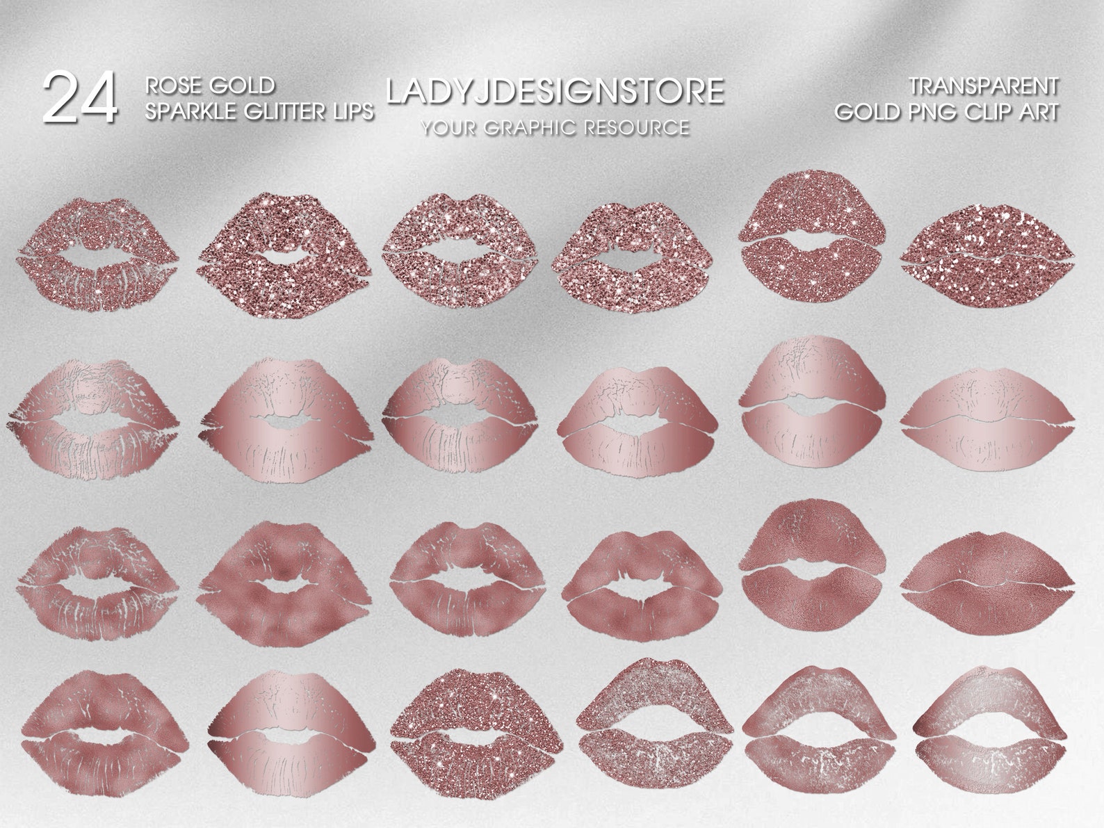 Rose Gold Glitter Sparkle Lips Clip Art Metalic Rose Gold - Etsy