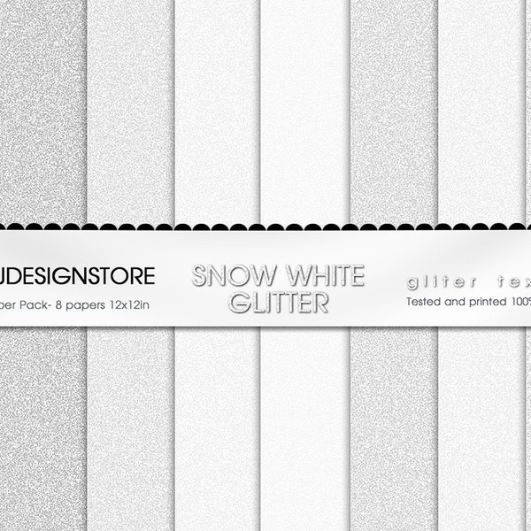 WHITE GLITTER Digital Papers 8 Glitter Textures, Paper Pack, Instant Download, printable scrapbooking texture, white christmas, silver, snow