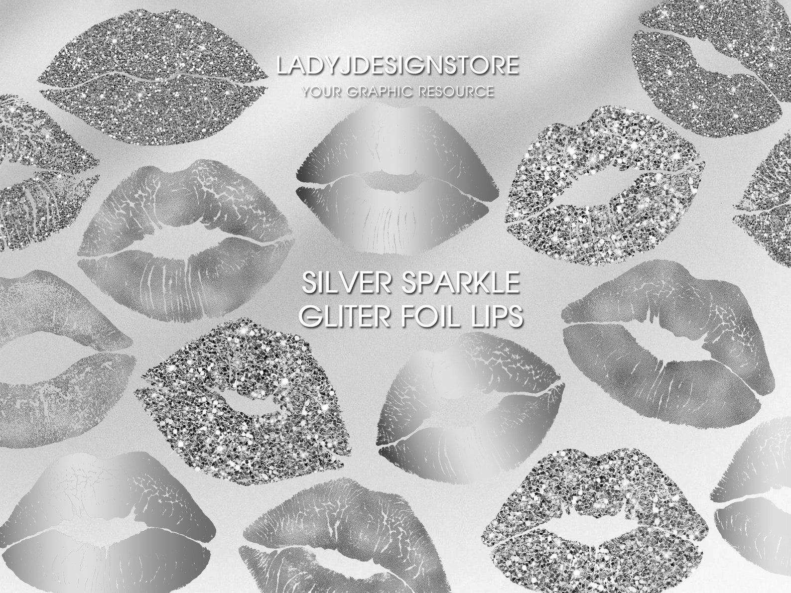 Silver Glitter Sparkle Lips Clip Art Metalic Silver Lips Etsy