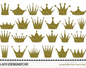 Gold Glitter Crown ClipArt Pack-24 Digital clip art crowns for invitations, scrapbooking - PNG, Original ClipArt