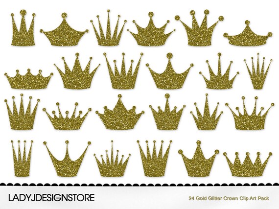 Gold Glitter Crown Clip Art Pack-24 Digital clip art crowns | Etsy
