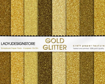 Gold Glitter Digital Papers - 8 Glitter Textures, Paper Pack, Instant Download, printable scrapbooking texture, gold, copper, bronze