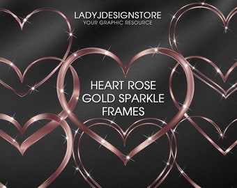 Rose Gold Glitter Heart Frame Clip Art, Metallic Gold Heart, Simple Header frames, Canva frames Embellishment Clipart, Metallic Heart Frames