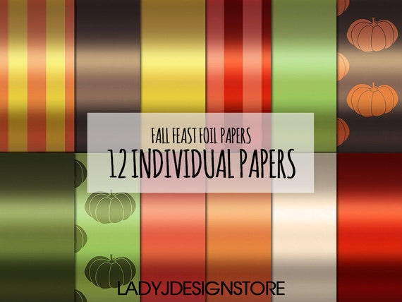 FALL FEAST FOIL - Digital Paper Metallic Autumn Foil Holiday - 12 Digital Scrapbook Papers, pumpkin, thanksgiving, fall, autumn Il_570xn