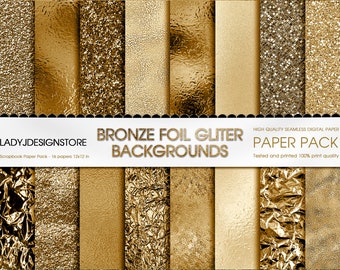 Bronze Foil Glitter  Digital Paper, Bronze Digital texture Paper Bronze Backgrounds, Bronze Glitter paper pack, Metallic Canva Background