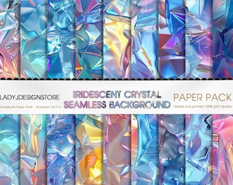 Iridescent Crystal Gemstone Digital Papers, Diamonds Glam Textures, Gemstone Seamless background, holographic printables, Canva Background