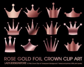 Rose Gold Foil Crown ClipArt - 12 Digital clipart crowns for invitations, scrapbooking- PNG-JPG, Crown ClipArt, transparent Clip art