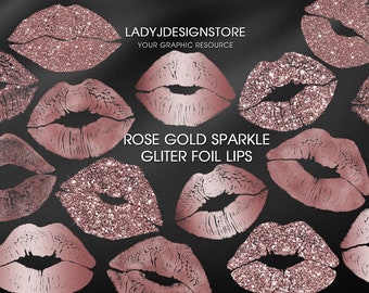 Rose Gold Glitter Sparkle Lips Clip Art, Metalic Rose Gold Lips, glitter kiss, Canva Kiss Embellishment Clipart, Rose Gold Glitter Lips