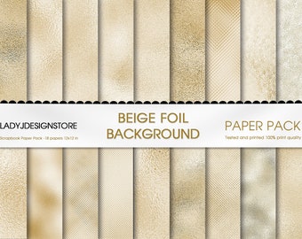 Beige foil digital paper, seamless soft gold foil textures, shimmer printable wedding backgrounds, digital glam ivory metallic foil