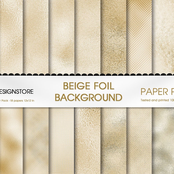 Beige foil digital paper, seamless soft gold foil textures, shimmer printable wedding backgrounds, digital glam ivory metallic foil