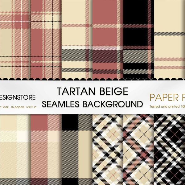 Plaid Beige Digital Paper Lumberjack Plaid Tartan Checkers Log Cabin beige White Black Gray Scrapbooking seamless digital printable paper