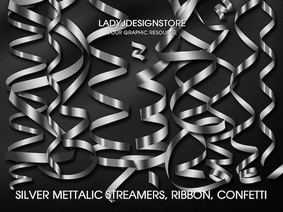 Silver Glitter Ribbon Streamers Confetti Clipart Curling Ribbons 