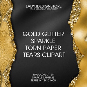 Gold Glitter Sparkle Torn Paper, Gold Tears Clipart, Glitter Gold Tear Borders, Gold foil Clipart, Gold foil Clipart, transparent PNG