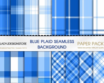 Plaid Blue Digital Paper Lumberjack Plaid Tartan Checkers Log Cabin Blue White Dark Blue Scrapbooking seamless texture digital paper