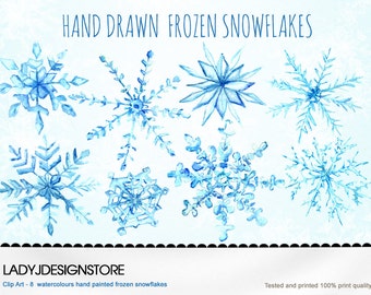Christmas Snowflakes Clip Art - Watercolor Hand Painted Clip Art - Winter Wedding Clip Art - Frozen Snowflakes, Original Clip Art