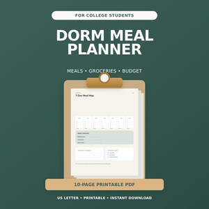 Maaltijdplanner voor studentenkamers, 7-daags maaltijdplan, boodschappenlijst, budgettracker (PDF)