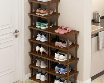 5 Tier Bamboo Shoe Rack, Narrow Entryway Shoe Organizer