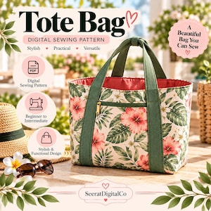 Patrón de costura para bolso de mano / Bolso de playa impermeable con bolsillos (Descarga en PDF)