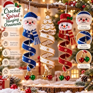 Christmas Spiral Ornament Trio Pattern: Santa, Tree, Snowman (PDF)