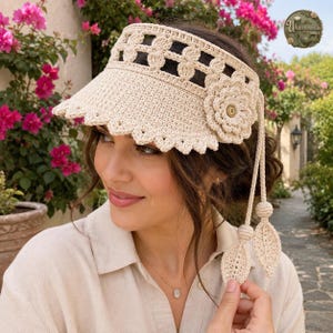 Floral Lace Crochet Sun Visor Pattern, Boho Summer Headband (PDF)