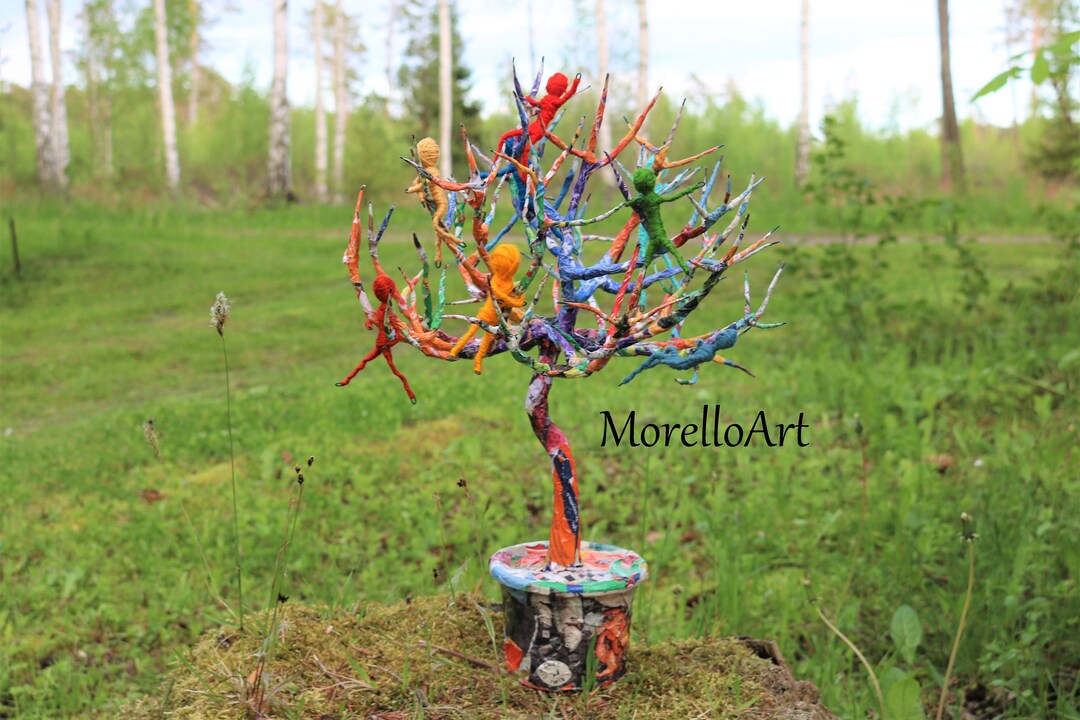 Colorful Home Decor, Tree Sculpture, Colorful Miniature People Figures ...