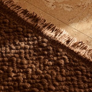 Handmade Wool Herringbone Rug, Textured Boho Carpet, Neutral Brown or Ivory (Custom Sizes)