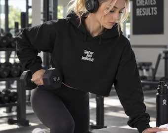 Shut Up and Workout Crop Hoodie | Minimalistische tekst voor fitnessmotivatie