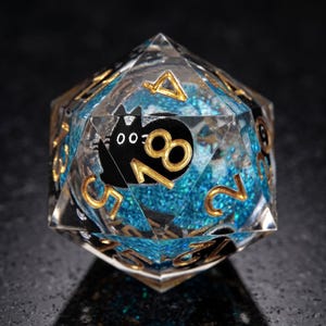 Svart katt D&D tärningsset, blå kvicksandhartstärningar, guldfärgade D20 D6 tärningar, Dungeons and Dragons RPG-tärningar, bordsspelspresent