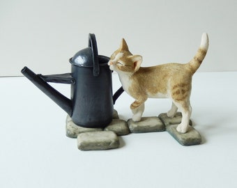 Cat Ornament with Watering Can Figurine, Sherratt and Simpson, Vintage, Ornament