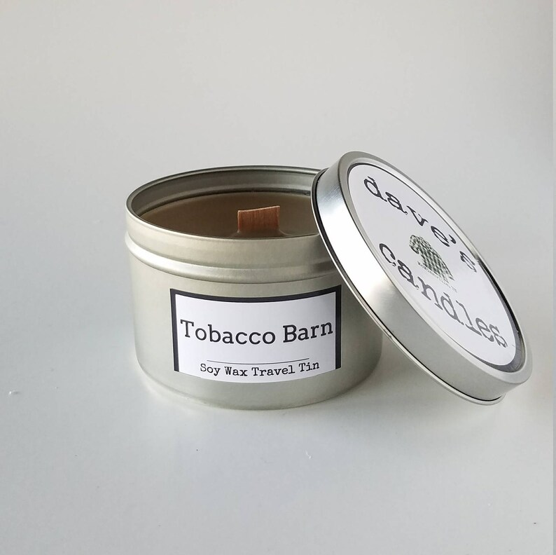 Tobacco Barn. 8oz Soy Candle Tin With Wood Wick. Etsy