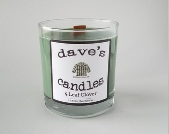 4 Leaf Clover. 11oz Soy Glass Candle with Wood Wick