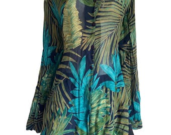 Bluzka Vintage Avenue Plus 22W z nadrukiem tropikalnych palm w kolorze granatowym Whimsigoth Fairy z wiskozy