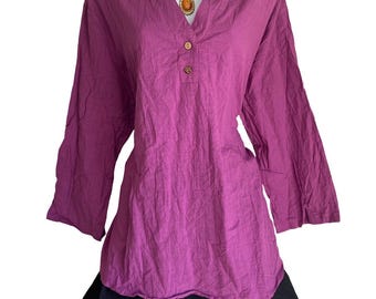 Vintage Millenium Plus 22 Cotton Purple Tunic Blouse Wood Button Boho Whimsigoth