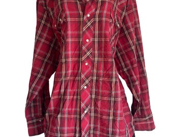 Vintage Wrangler Plus 2X Rot karierte Western-Tunika-Bluse mit Druckknöpfen, langärmelig, Herbst