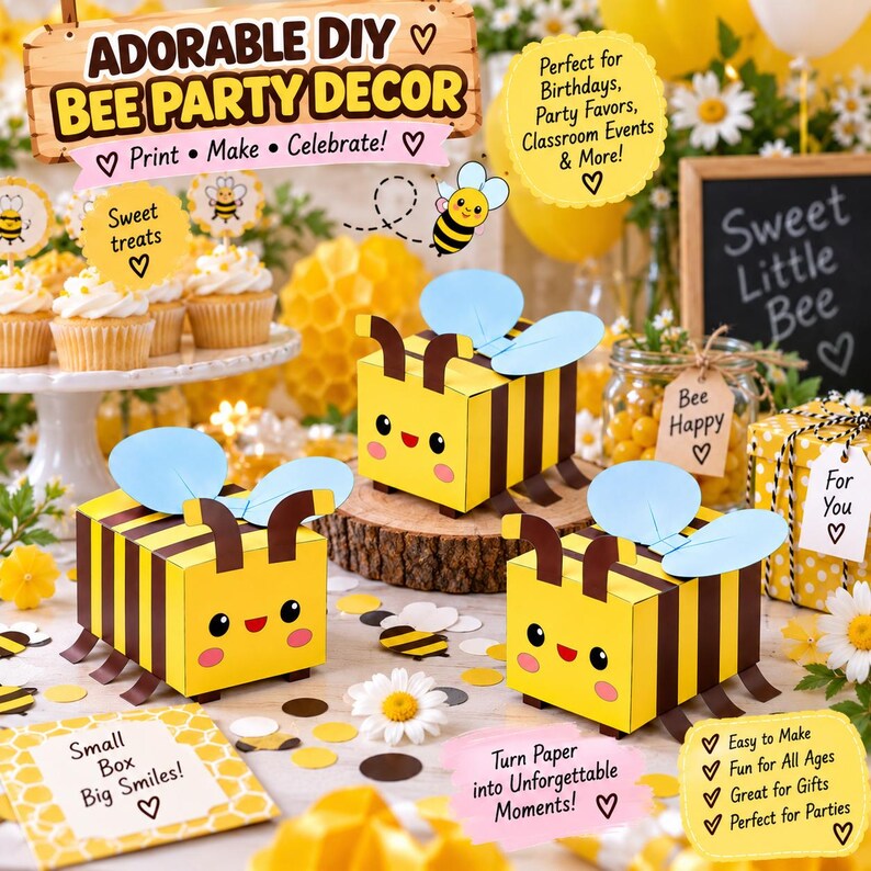 DIY Paper Bee Box Template PDF, Printable Bumblebee Gift Box Pattern ...
