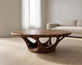 Organic Live Edge Coffee Table, Exotic Wood Wabi Sabi Centerpiece, Japandi Living Room Furniture, Sculptural Root Base Accent Table