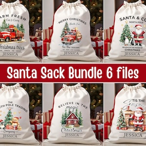 Jultomtesäck PNG-paket, akvarell jultomtesäck PNG, jultomtesäckpaket PNG, god jul, jultomten png, vintage julsublimering