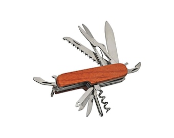 Multi-Tool Swiss Army Style Knife with Brown Wood Handle - 3.5" Closed | Ideal Men's Christmas Gift for Camping, Hiking, Outdoors