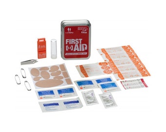 Comprehensive First Aid Kit in Metal Tin - Includes Bandages, Moleskin, Medication | Ideal Christmas Gift for Men, Campers, Hikers