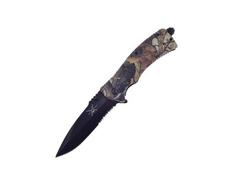 5.25" Firestarter Linerlock Knife with Camo Handle - Perfect Christmas Gift for Men, Dad, Husband | Camping and Hiking Essential Tool