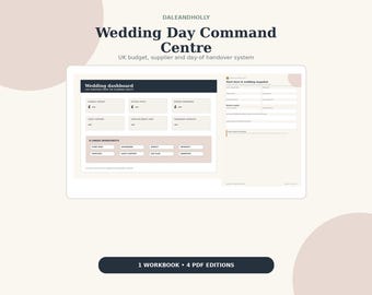 Wedding Budget Spreadsheet and Wedding Day Handover Pack, UK Excel and Fillable PDF