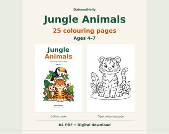 Jungle Animals Colouring Book for Kids Ages 4–7, 25 Pages, Printable A4 PDF